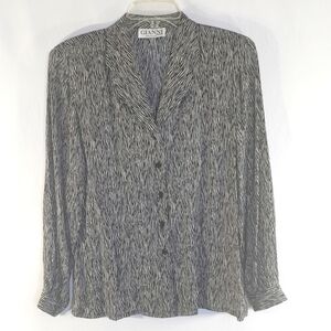Vintage Gianni Black and White Patterned Shirt Blouse Size 6P